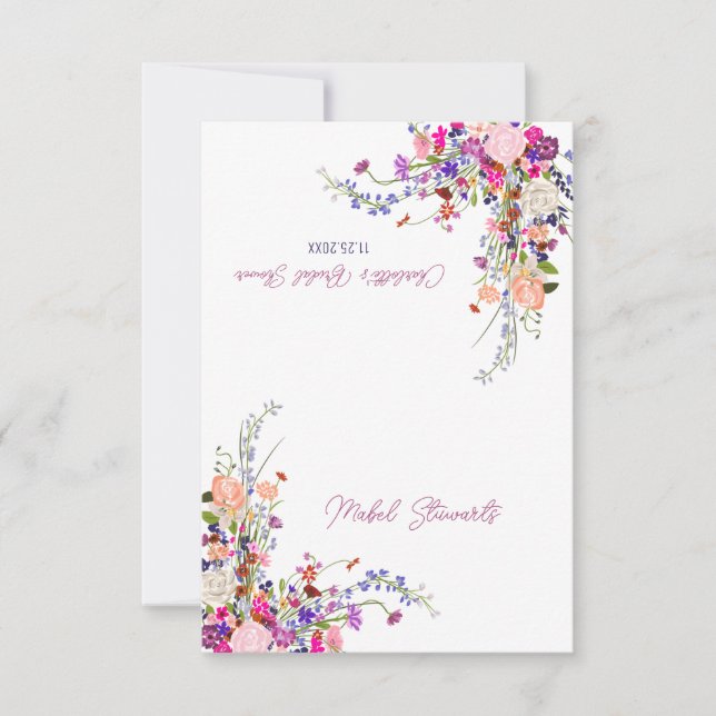Modern  wild flowers script bridal shower place invitation (Front)