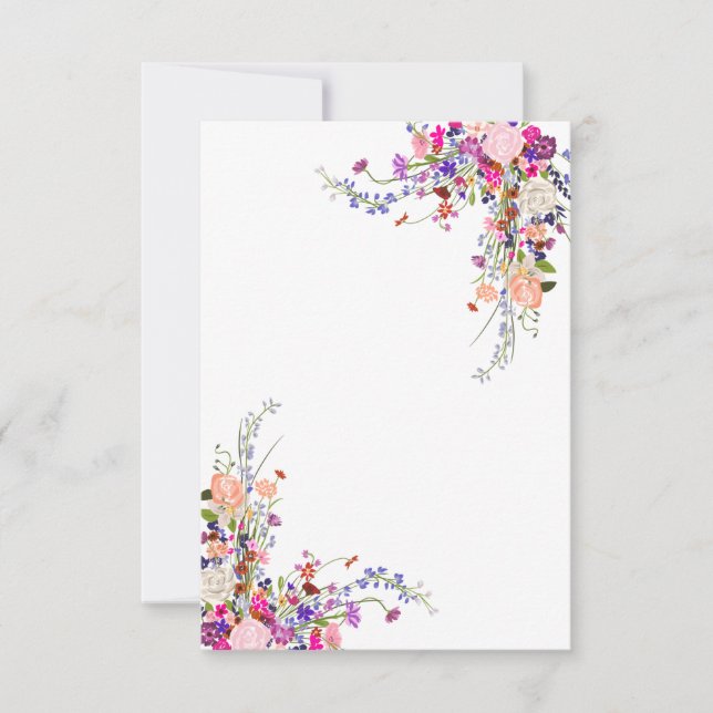 Modern  wild flowers script bridal shower place invitation (Front)