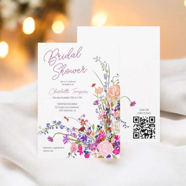 Modern wild flowers script bridal shower QR Invitation (Modern wild flowers script bridal shower QR Invitation)