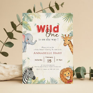 Modern Wild One Watercolor Jungle Baby Shower Invitation