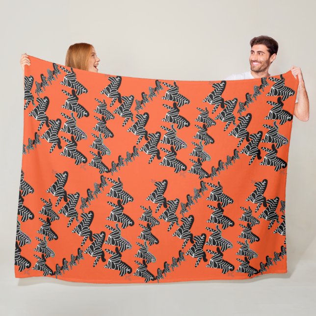 Modern wild orange zebra fleece blanket (In Situ)