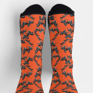 Modern wild orange zebra socks