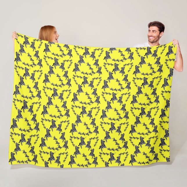 Modern wild yellow zebra fleece blanket (In Situ)
