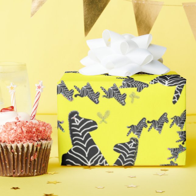 Modern wild yellow zebra wrapping paper (Birthday Party)
