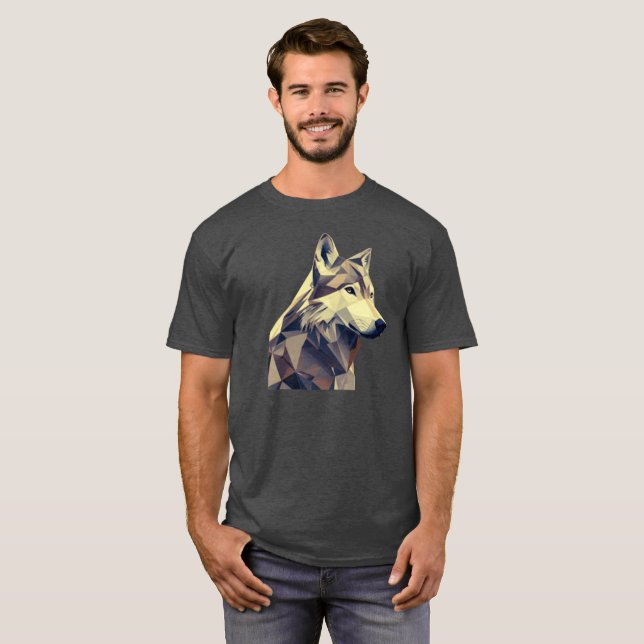 Modern Wilderness: Abstract Geometric Wolf Design T-Shirt (Front Full)