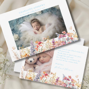 Modern, Wildflower, 2 Photo New Baby Thank You Card