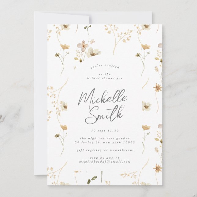 Modern Wildflower Arch Boho Bridal Shower Invitation (Front)