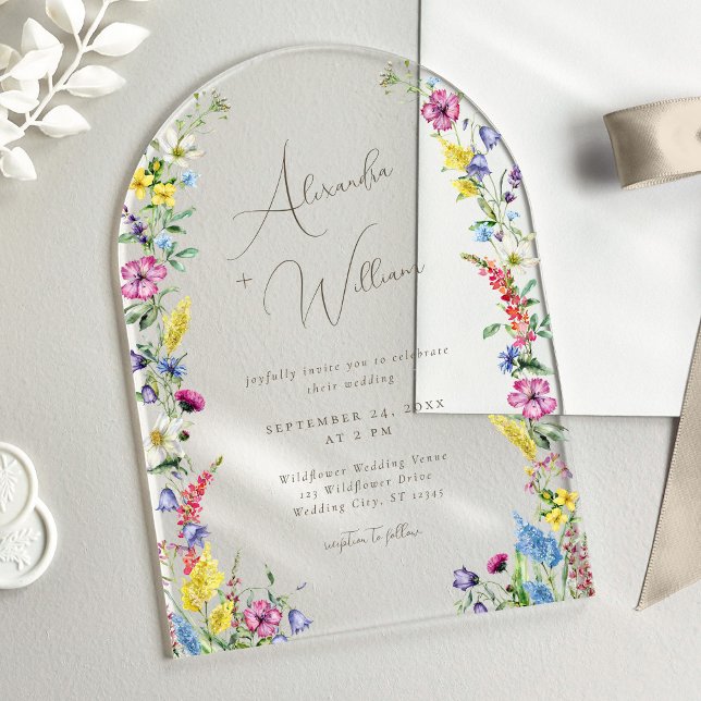 Modern Wildflower Arch Boho Wedding Acrylic Invitations (Creator Uploaded)