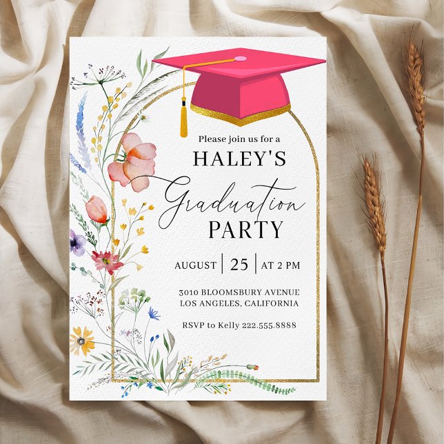 Modern Wildflower Arch Script Grad Graduation 2024 Invitation (Creator Uploaded)