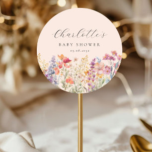 Modern, Wildflower Baby Shower Classic Round Sticker