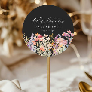 Modern, Wildflower Baby Shower Classic Round Sticker