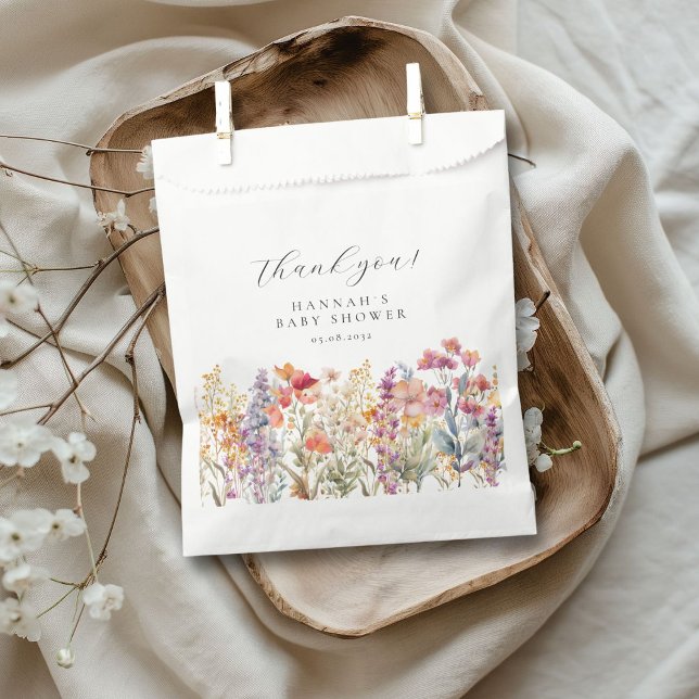 Modern, Wildflower Baby Shower  Favour Bags (Modern, Wildflower Baby Shower Favor Bag with your name and date.)