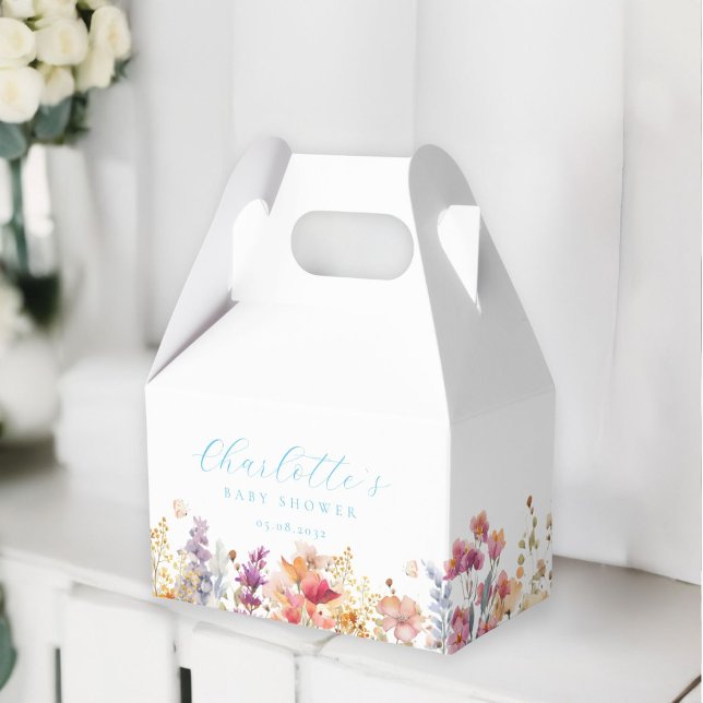 Modern, wildflower, Baby Shower Favour Box (Modern, wildflower, Baby Shower box with your name and date.)