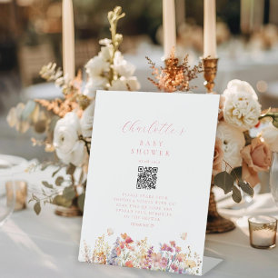 Modern, Wildflower, Baby Shower, QR Code Pedestal Sign