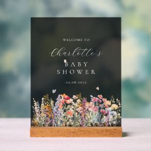 Modern, wildflower Baby Shower Welcome Acrylic Sign