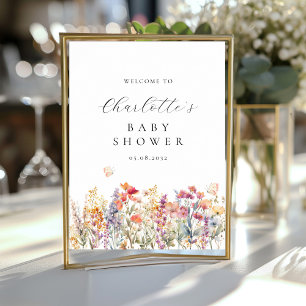 Modern, wildflower Baby Shower Welcome Poster