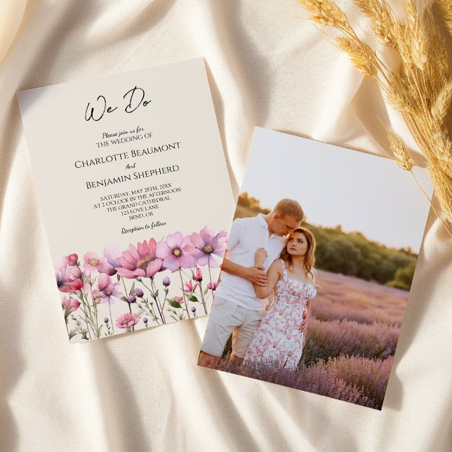 Modern Wildflower Beige We Do Photo Wedding Invitation (Creator Uploaded)