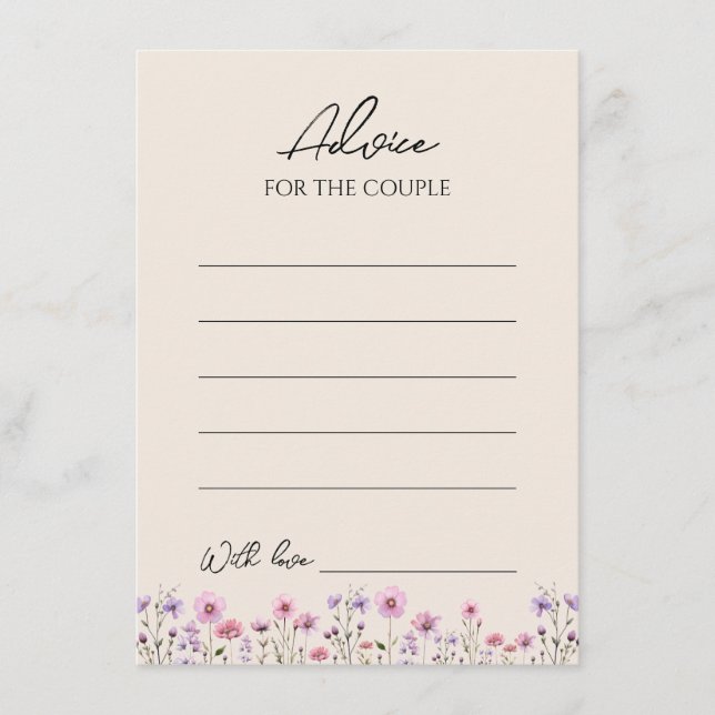 Modern Wildflower Beige Wedding Advice Card (Front)