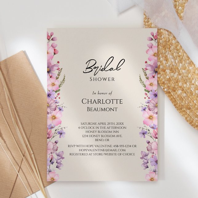 Modern Wildflower Beige Wedding Bridal Shower Invitation (Creator Uploaded)