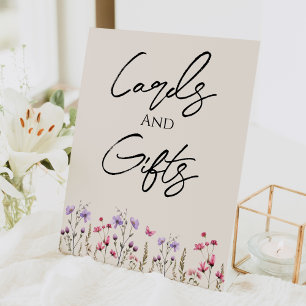 Modern Wildflower Beige Wedding Cards and Gifts Pedestal Sign