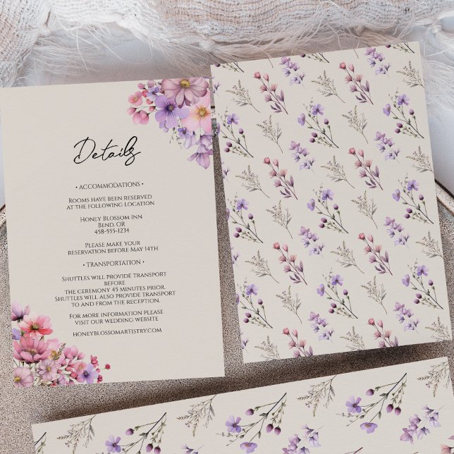 Modern Wildflower Beige Wedding Details Enclosure Card (Creator Uploaded)