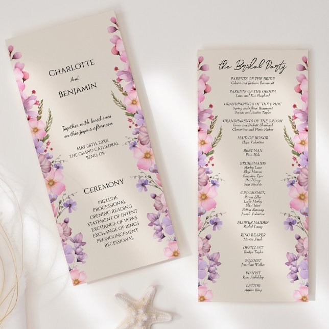 Modern Wildflower Beige Wedding Flat Programme (Creator Uploaded)