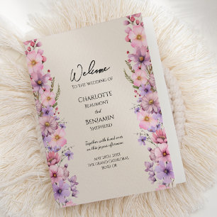 Modern Wildflower Beige Wedding Folded Programme