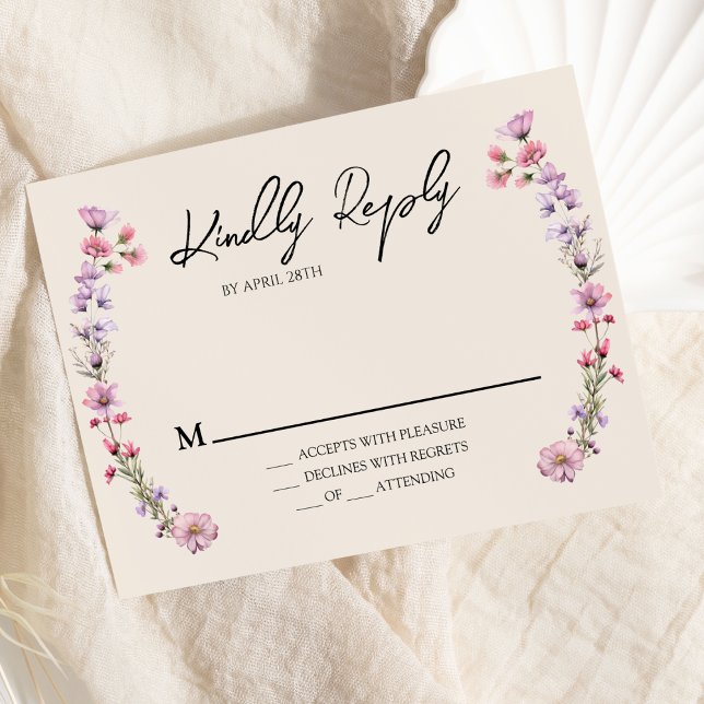 Modern Wildflower Beige Wedding RSVP Response Card (Creator Uploaded)