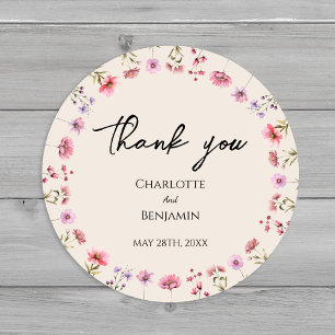 Modern Wildflower Beige Wedding Thank You Classic Round Sticker
