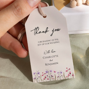 Modern Wildflower Beige Wedding Thank You Gift Tag