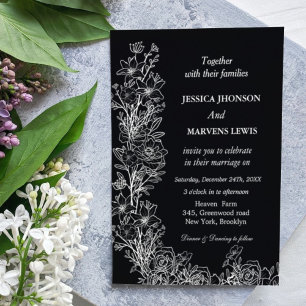 Modern Wildflower black wedding invitation