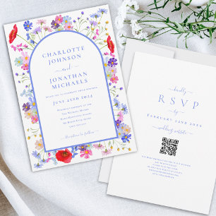 Modern Wildflower Blue Arch Website QR Code Invitation