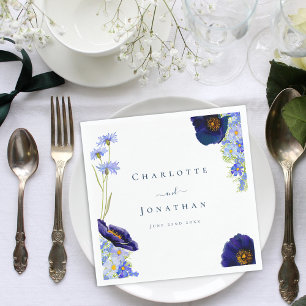 Modern Wildflower Blue Wedding Napkin