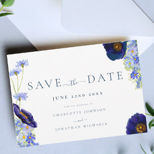 Modern Wildflower Blue Wedding Save The Date