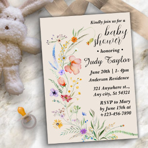Modern Wildflower Boho Baby Shower Invitation