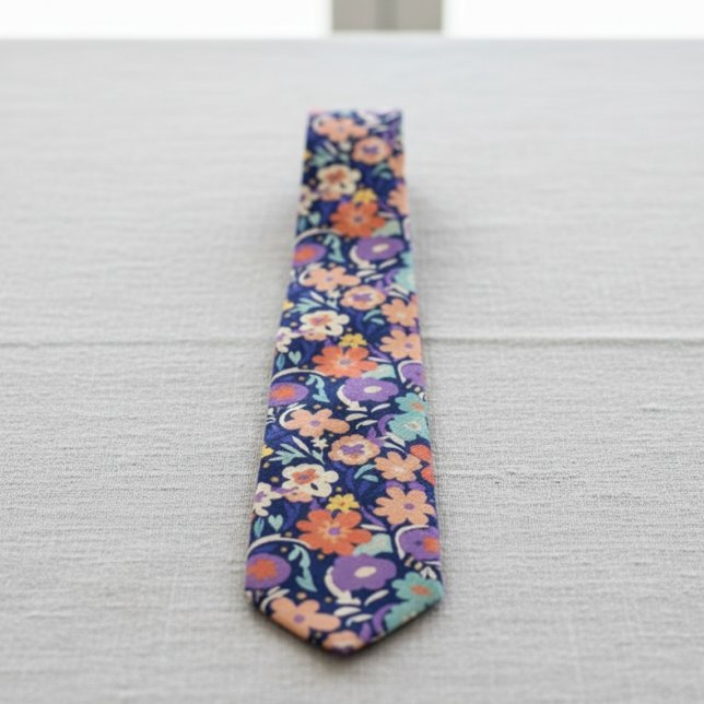 Modern Wildflower – Bold Funky Floral  Tie (Blue floral necktie)