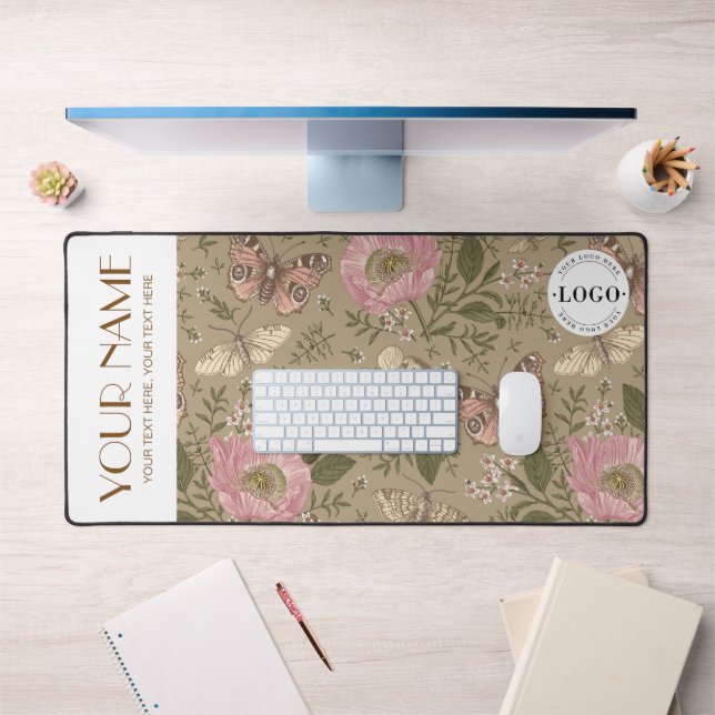 Modern Wildflower Botanical Brown Floral Monogram Desk Mat (Office 1)