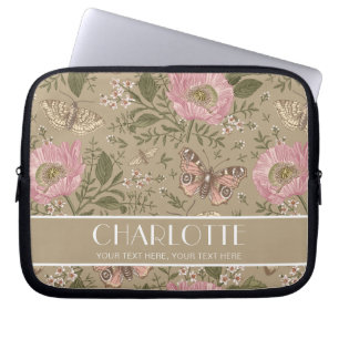 Modern Wildflower Botanical Brown Floral Monogram Laptop Sleeve