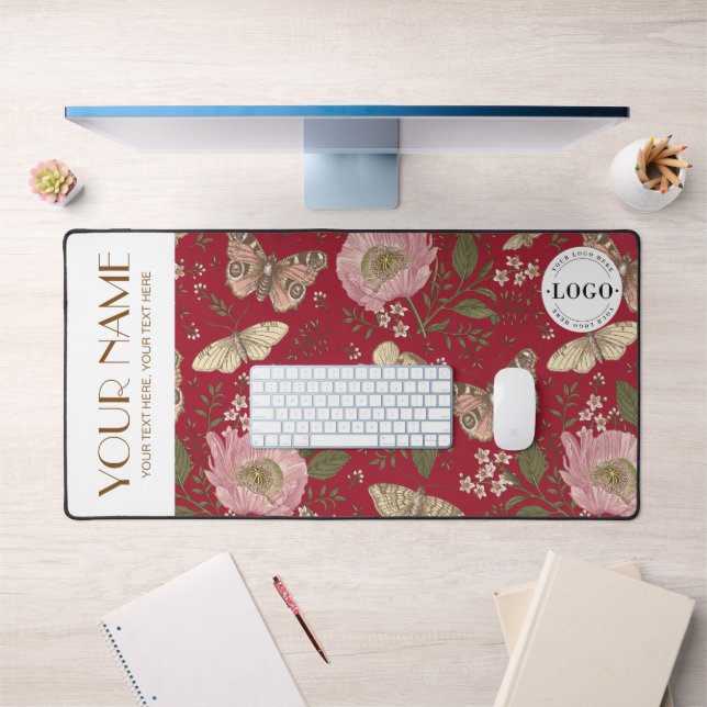 Modern Wildflower Botanical Red Floral Monogram Desk Mat (Office 1)