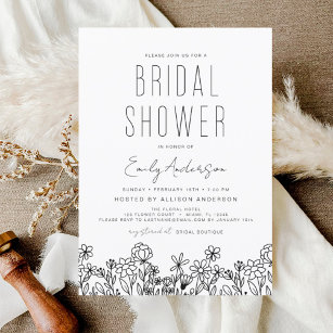 Modern Wildflower Bridal Shower Elegant Invitation