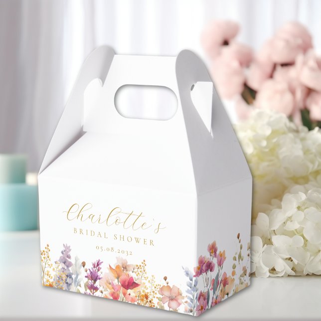Modern, wildflower, bridal shower favour box (Modern, wildflower, bridal shower favor boxes with your name and date.)