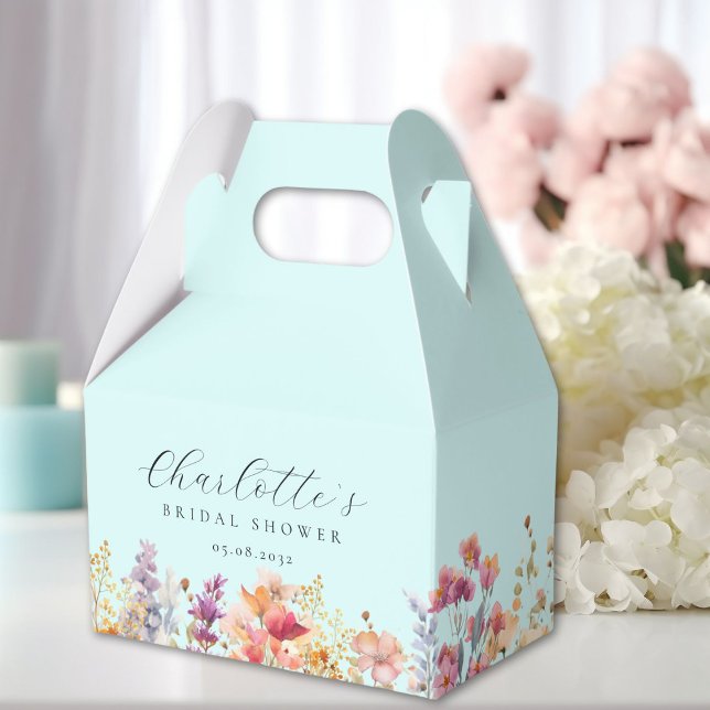 Modern, wildflower, bridal shower favour box (Modern, wildflower, bridal shower favor boxes with your name and date.)