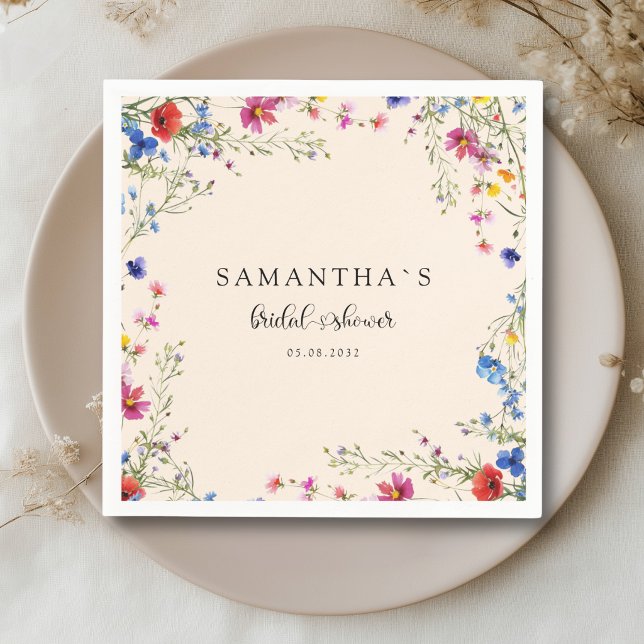 Modern Wildflower Bridal Shower Napkin (Modern Wildflower Bridal Shower Paper Plates)