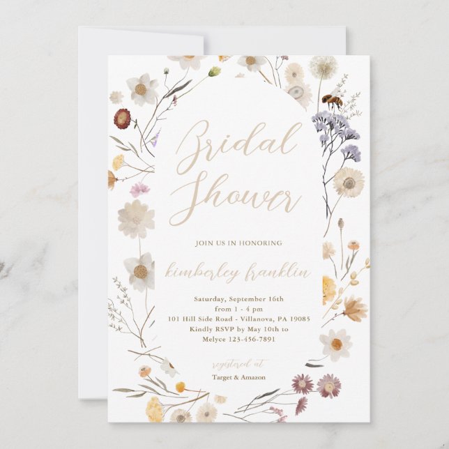 Modern Wildflower Bridal Shower Printed or Digital Invitation (Front)