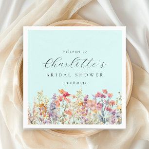 Modern, wildflower Bridal Shower Welcome Napkin