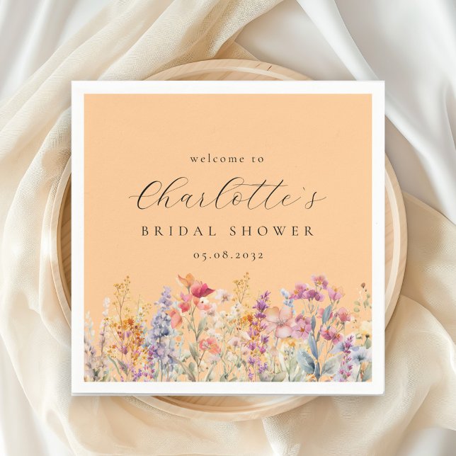 Modern, wildflower Bridal Shower Welcome Napkin (Creator Uploaded)