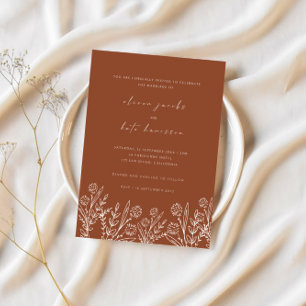 Modern Wildflower Burnt Orange Wedding Invitation