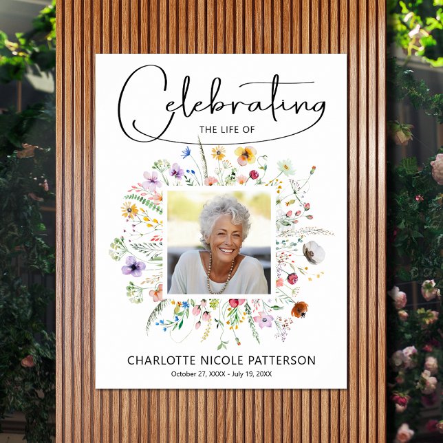 Modern Wildflower Celebration of Life Funeral Poster (Celebration of Life photo memorial funeral poster - INSTANT DOWNLOAD or PRINTED (framed, too))