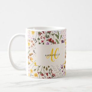 Modern wildflower colourful monogram floral coffee mug
