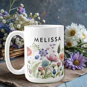 Modern wildflower colourful monogram floral  coffee mug